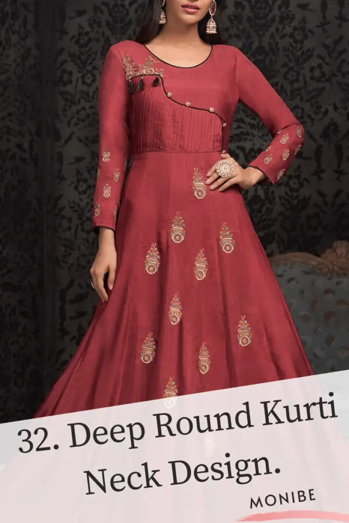 deep round neck kurti design