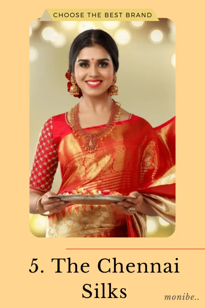women wearing The red color Chennai Silk brand saree