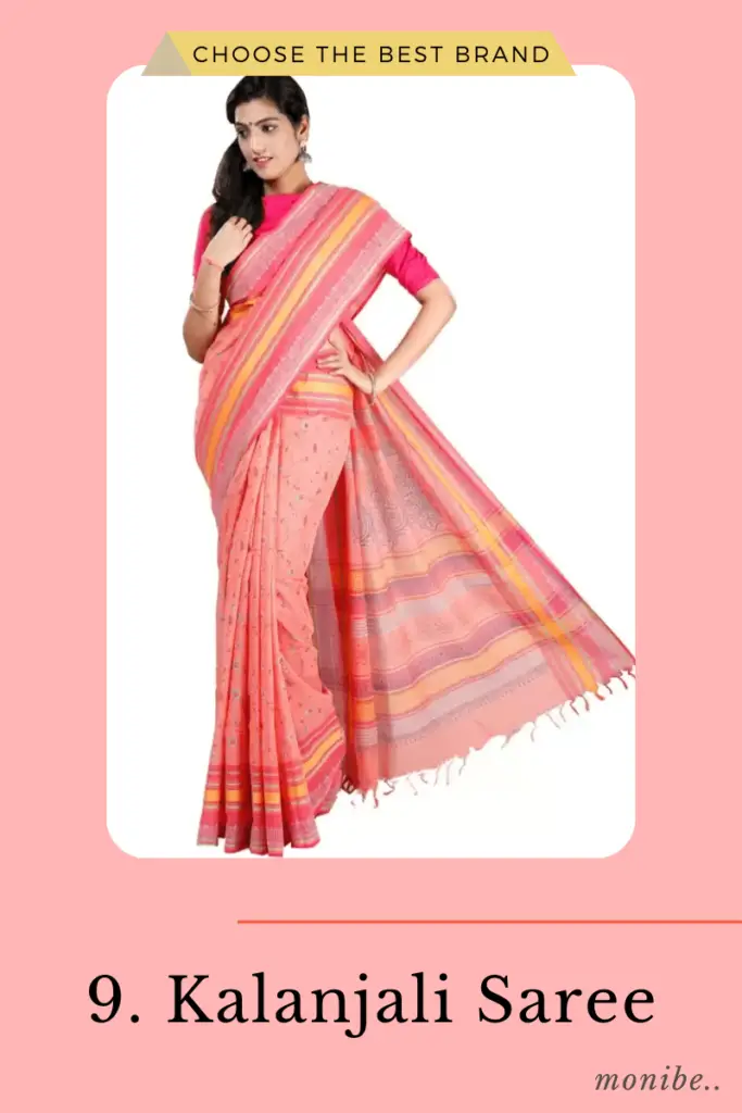 women wearing a light pink color Kalanjali brand saree
